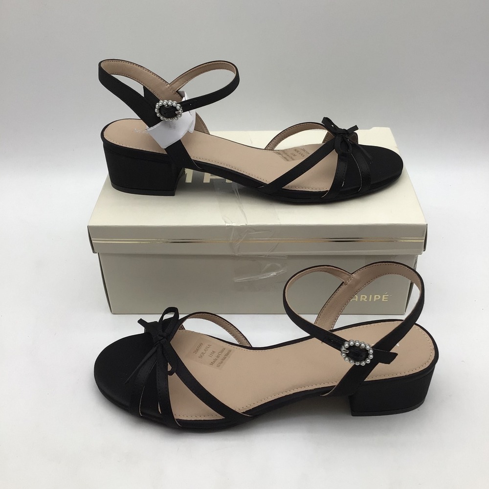 Maripe Solana Black Strappy Block Heel Sandals Rhinestone Womens Size 11M NEW